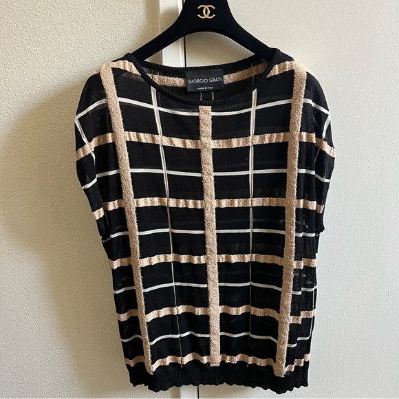 Georgio Grati Sleeveless Checkered Boat Neck Knit Top Slightly Sheer Size M - Picture 3 of 13